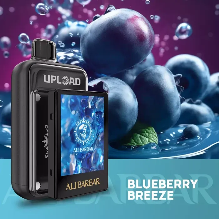User holding an Alibarbar blueberry vape device